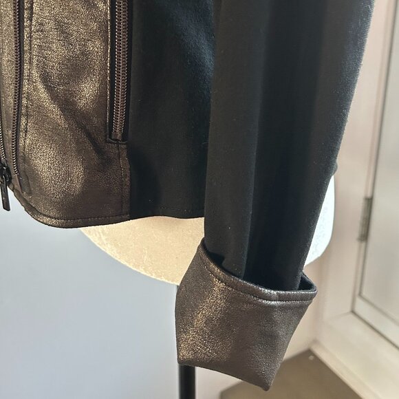 Luisa Cerano Black Metallic Versatile Mixed-Media Moto Jacket Double-Zip – US XS - Picture 13 of 14